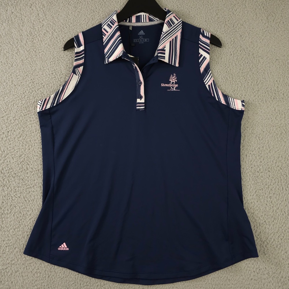 Adidas Polo Shirt Women XL Blue Ultimate 365 Sleeveless Stonehedge Golf MI NEW